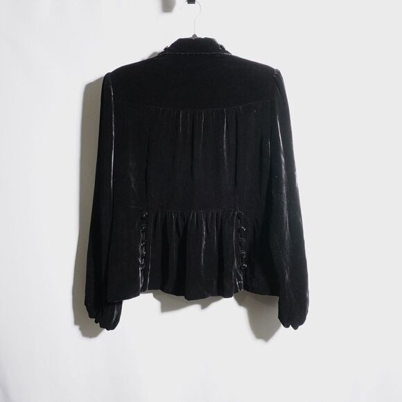VTG Aris A Black Velvet Blazer Silk Blend Jacket Womens L Dark Academia Vamp SEE - Picture 2 of 12